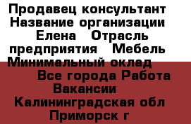 Продавец-консультант › Название организации ­ Елена › Отрасль предприятия ­ Мебель › Минимальный оклад ­ 20 000 - Все города Работа » Вакансии   . Калининградская обл.,Приморск г.